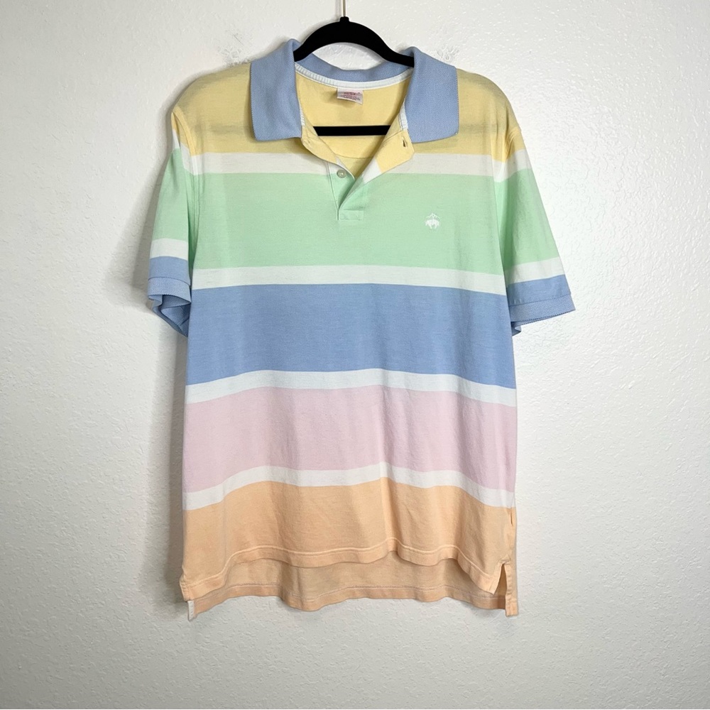 Brooks Brothers Men XL Stripe Cotton Polo Rugby Shirt Short Sleeve Pastel B11